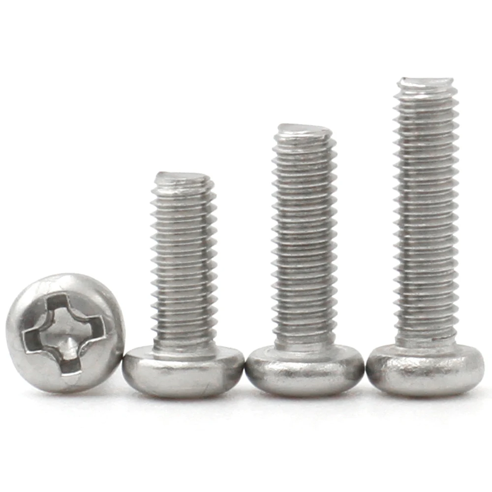 10-100pcs M1 M1.2 M1.6 M2 M2.5 M3 M4 M5 M6 M8 A2 304 Stainless steel Cross Round Phillips Pan Head Machine Screw Bolt DIN7985