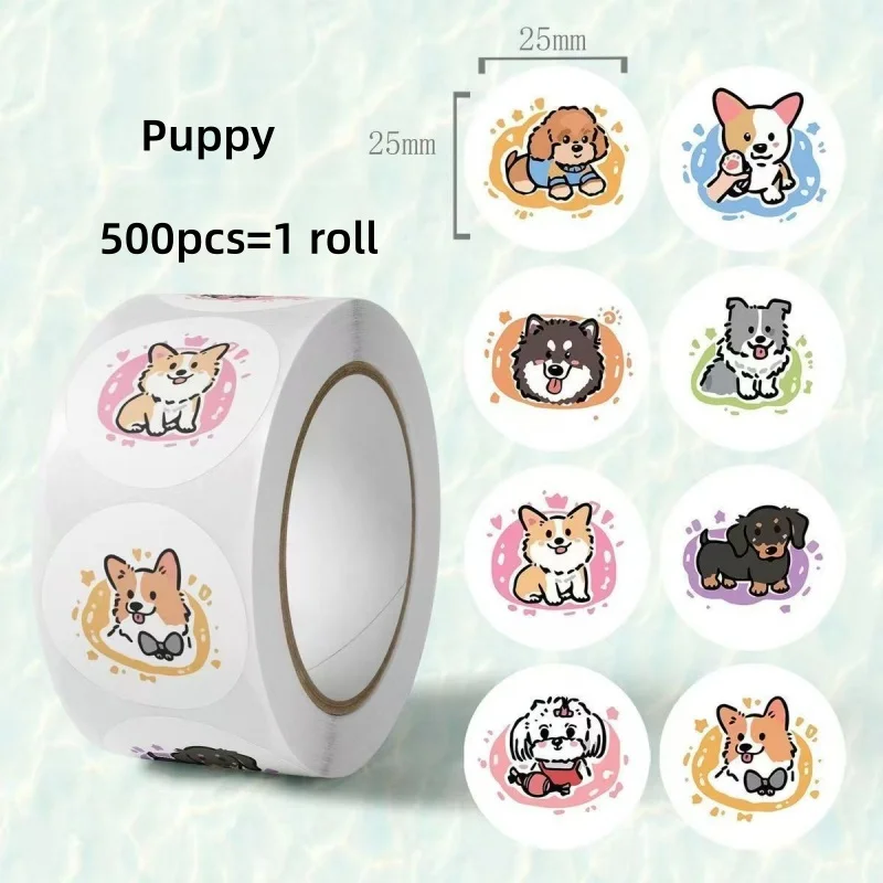 500 Stück/Rolle Welpen-Anime-Aufkleber, niedliche Corgi-Ragdoll-Katzen-Cartoon-Aufkleber, Spielzeug, Tagebuch, Notizbuch, Gitarre, Handy, Kinder-Belohnungs-Aufkleber, Geschenk