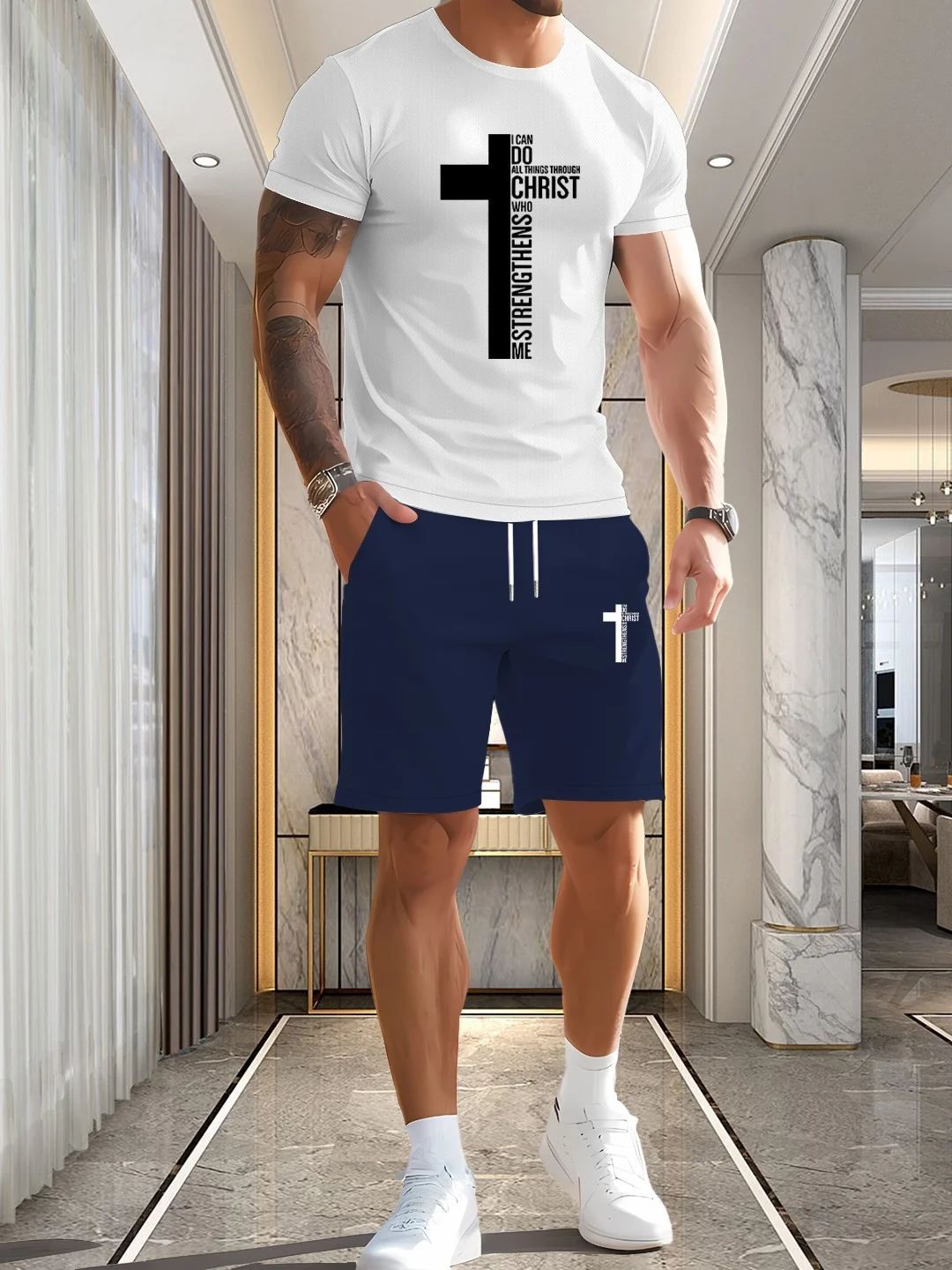 

Men's casual sportswear men's sportswear top and bottom set 2-piece set short sleeved shorts