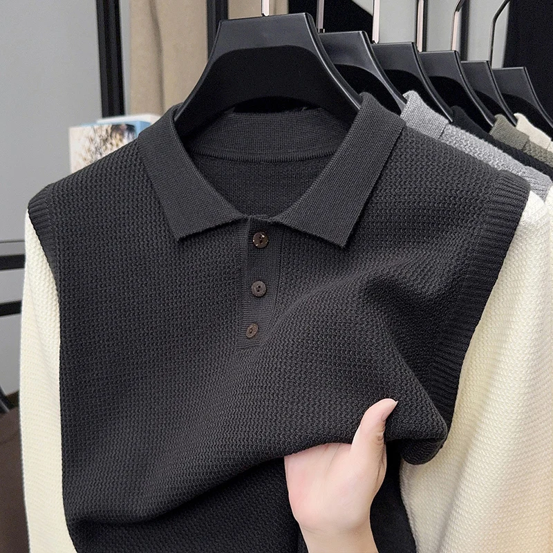 

Высококачественная роскошная трикотажная футболка с длинными рукавами мужская осенне-зимняя мода, индивидуальный дизайн корейский повседневный свитер с лацканами