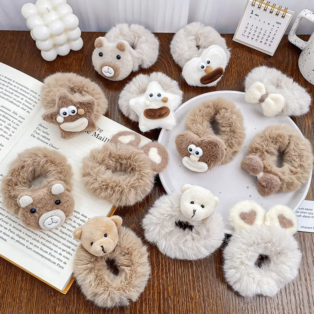 New Bear Plush Scrunchies Imitation Rabbit Fur Hair Band Ponytail Holder Fluffy Hair Tie Hair Accessories