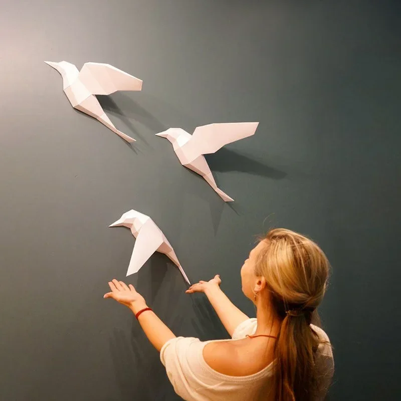 Three Birds Geometric Paper Model Living Room Decoration Wall Hanging Diy Paper Cutting Home Decoration Ornaments