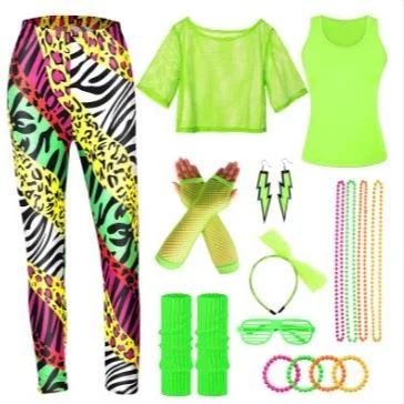 Nowy Vintage Halloweenowy Zestaw: Koszulka i Spodnie do Tańca, Jogi, Fitnessu i Sportu, Damski Strój Etniczny na Scenę