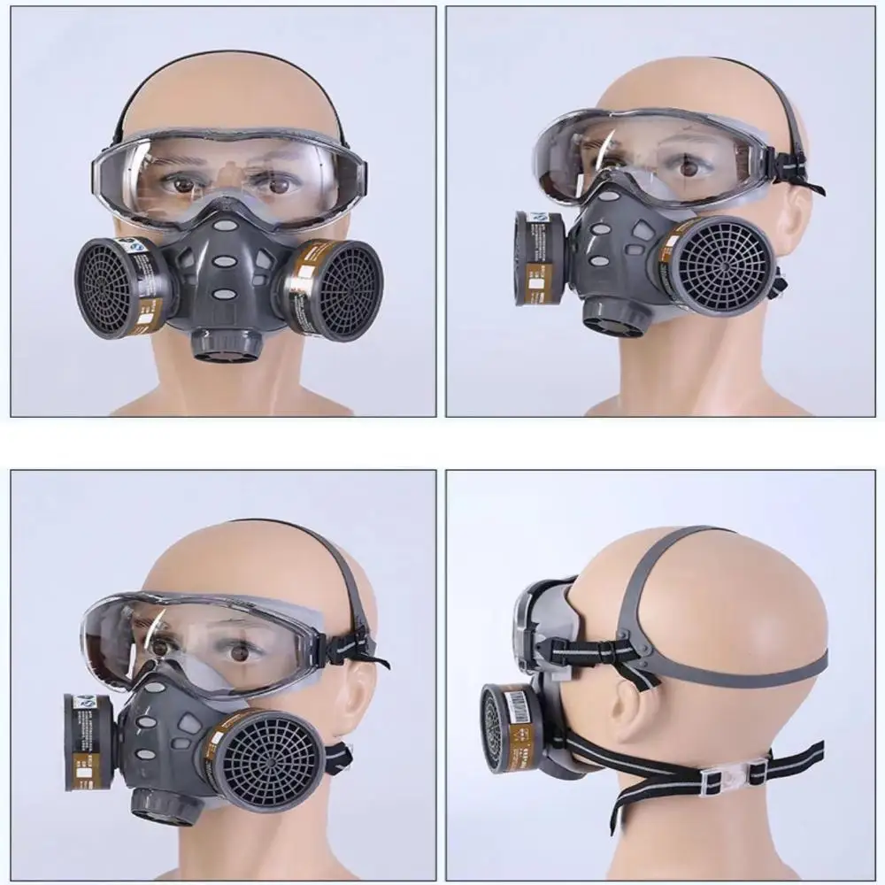 قناع غاز للرش مع فلتر كربون مزدوج، قناع واقٍ، المبيدات الكيميائية، مضاد للضباب، نظارات، بدلة، 8201 #3