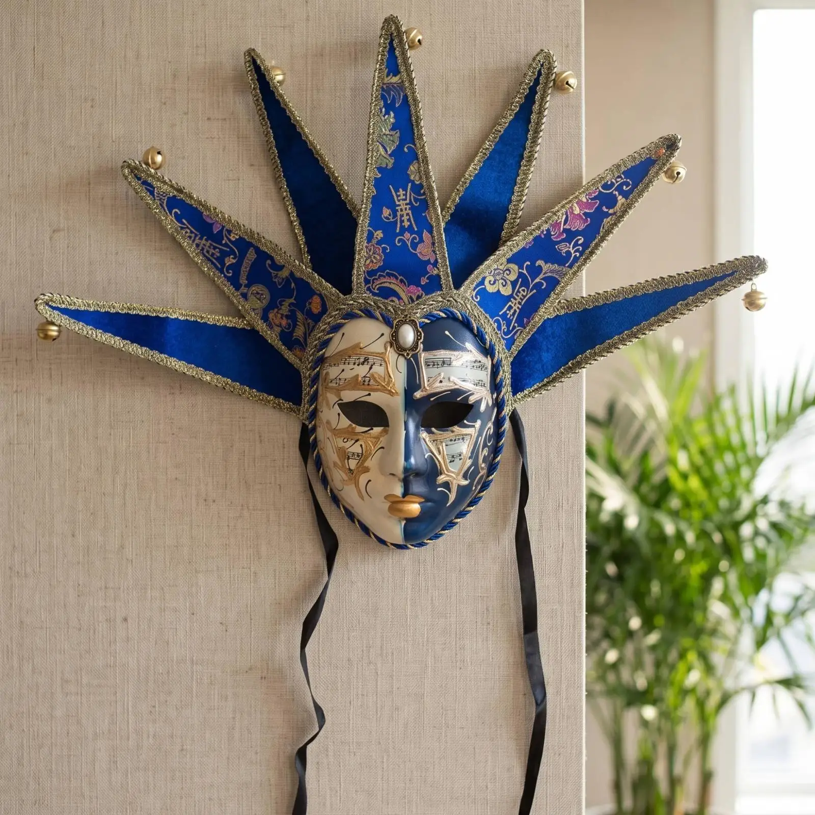 Masque décoratif de festival, demi-masque ou masque complet avec ornements en volutes, pour spectacles théâtraux et divertissement festif.
