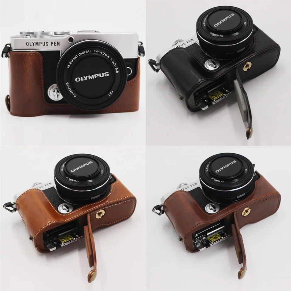 Camera Bag PU Leather Half Body Case For Olympus PEN E-P7 EP7