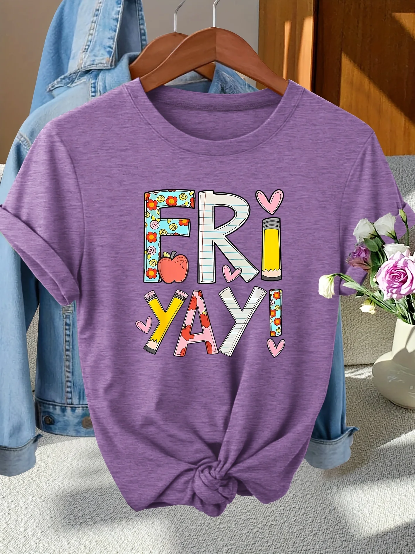 Friyay Teacher Women's Tee - Cute School Graphic Purple Top