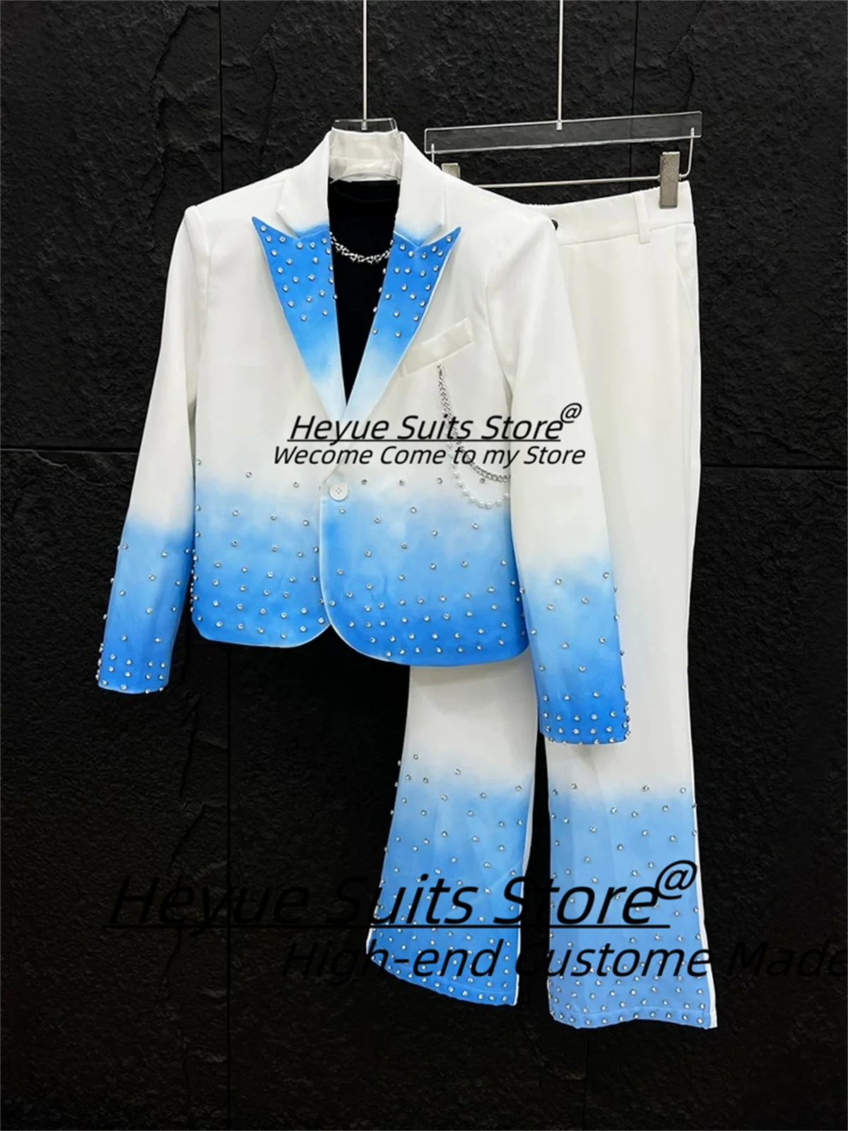 

Высококачественные мужские костюмы с блестящими бриллиантами в корейском стиле, индивидуальные приталенные свадебные смокинги с пиковыми лацканами для жениха, комплекты из 2 предметов, мужские пиджаки для выпускного вечера