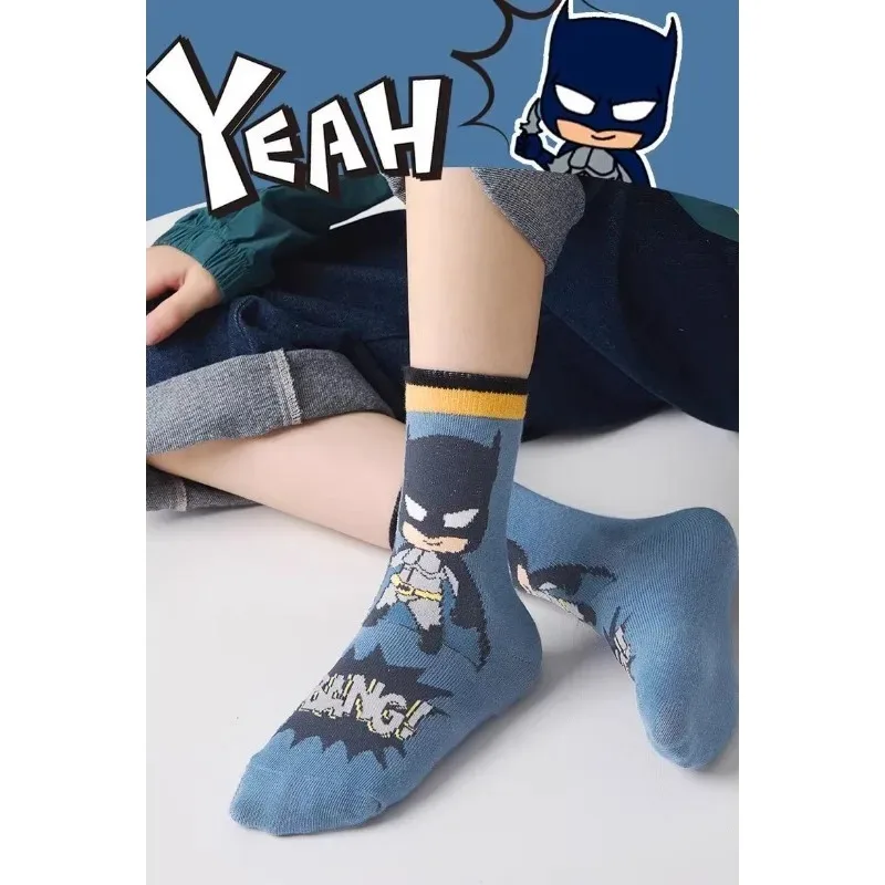 Marvel Comics superhéroes Otoño/Invierno nueva edición Spider Man Iron Man Batman patrón de dibujos animados impreso calcetines de algodón de barril medio