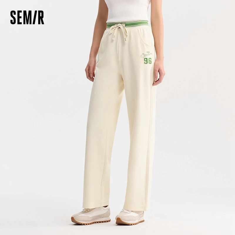 Semir Casual Pants Women Embroidery Clash Of Colours Textured Trousers Fashion Personality Summer Girls Skinny Textured Wide Leg