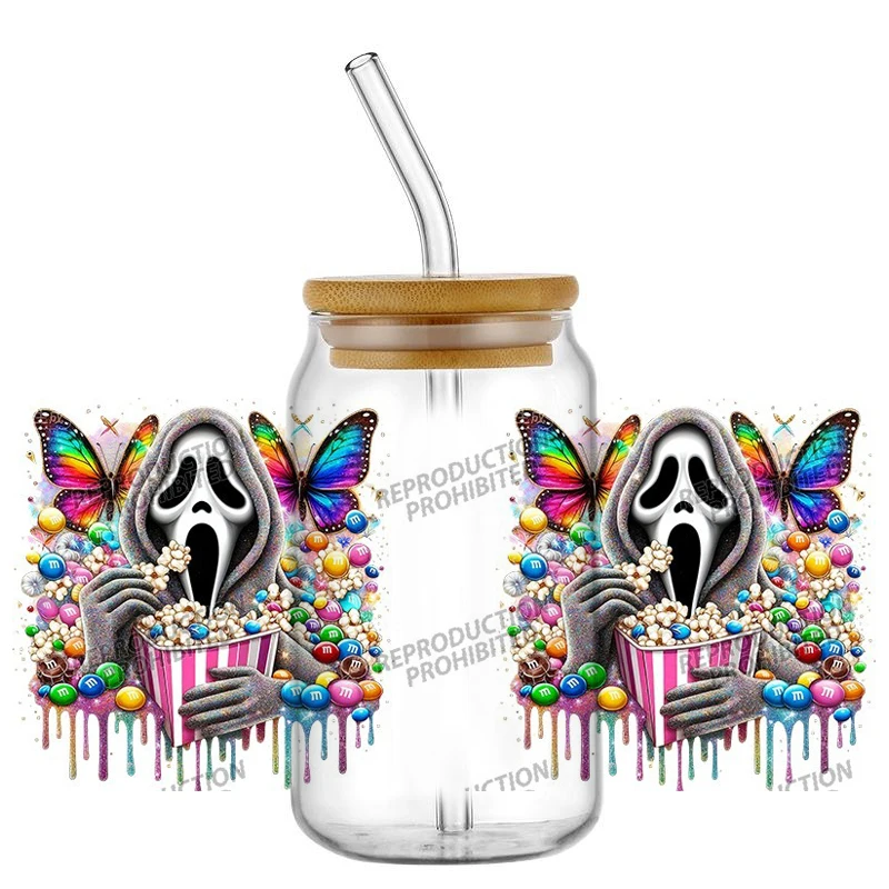 Spooky Villain‑Style Cartoon 3D Cup Sticker, Waterproof Decal for 16oz Tumbler, Creepy Dark‑Themed Character Cup Wrap Sticker 1