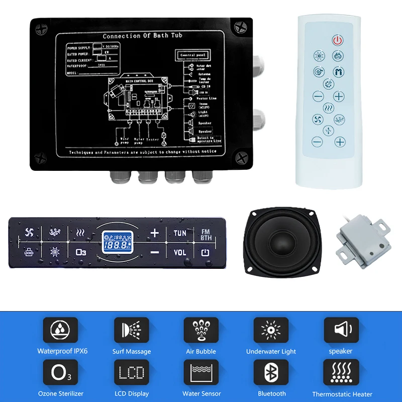 

220V Massage Bathtub Controller SPA Bathtub Control Panel Digital Display LCD Induction Screen FM radio/Bluetooth Remote Control