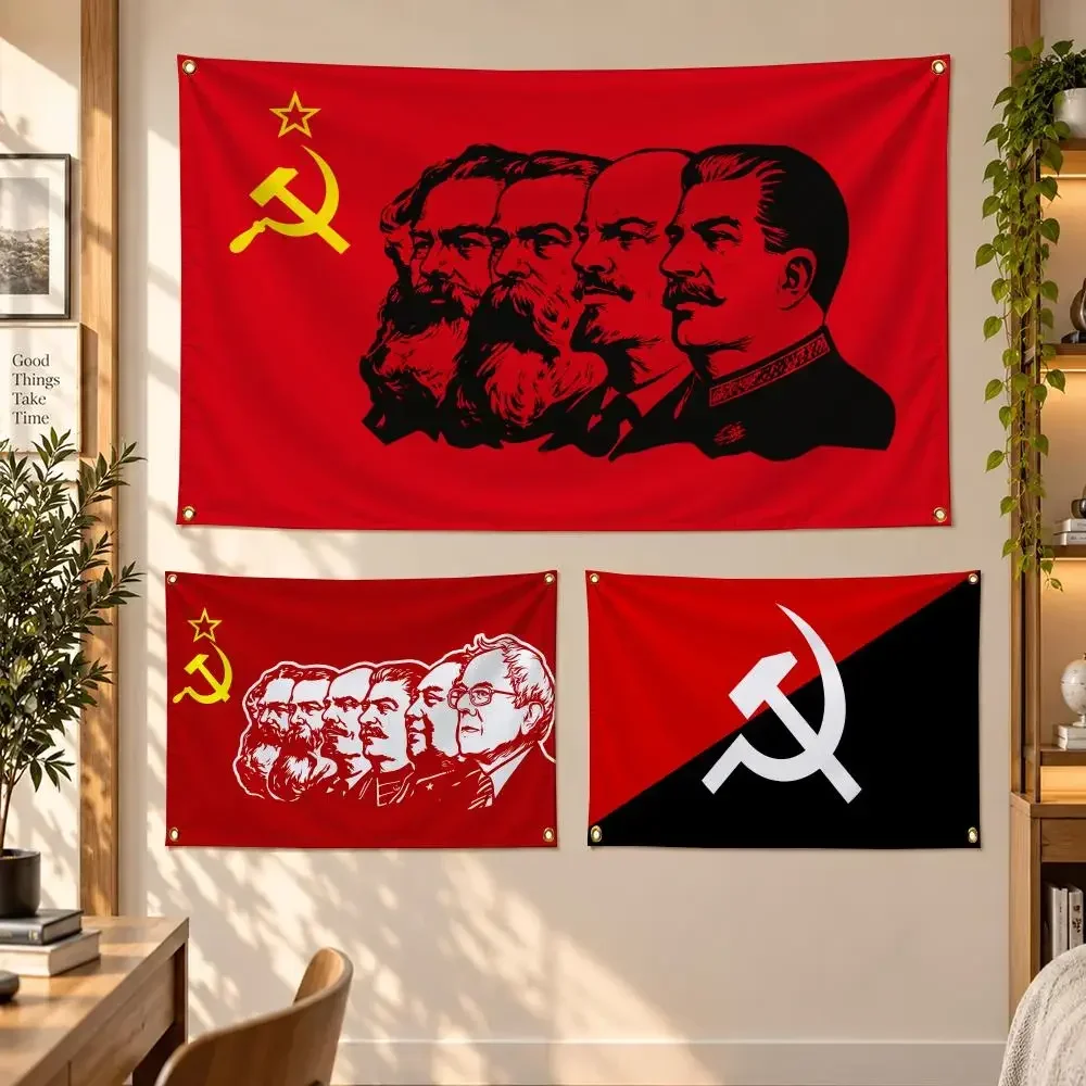 Politics M-Marx, Engels, Lenin, Stalin, And The Soviet Union Flags Banner Decor for Bedroom,Garden,Party,Club,Gaming