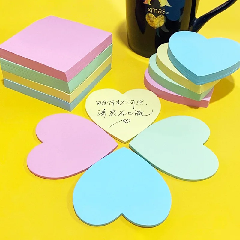 100sheets Memo Pad Solid Color Heart Shaped Notepad For Stationery Sticky Note Writing Pads