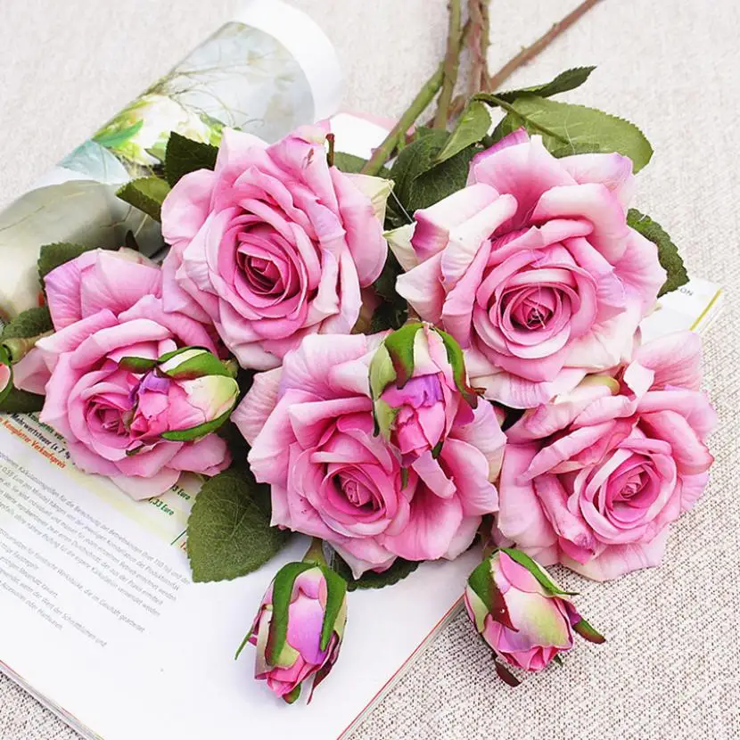 Künstliche Blumen, große rosa Seidenrosen, neuer wunderschöner Zweigkranz, Dekoration für Hof, Zuhause, Zimmer, Hochzeit, künstliche Pflanzen, Festival-Blumenstrauß, Geschenk