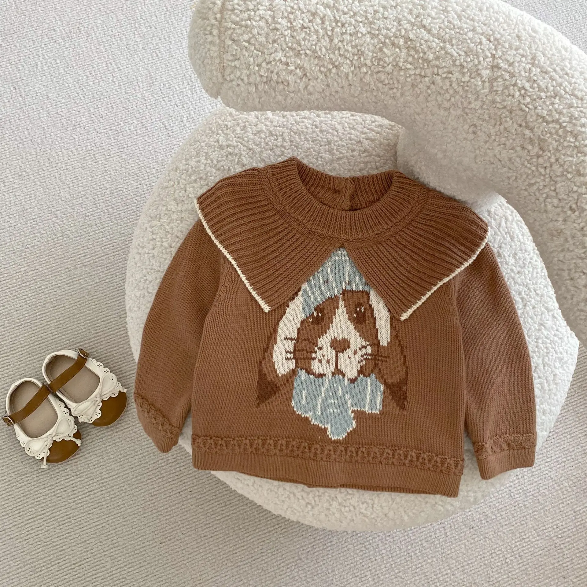 

2-сторонний трикотаж, свитер с кроликом для маленьких мальчиков и девочек, винтажный наряд для малышей, милый джемпер с длинными рукавами