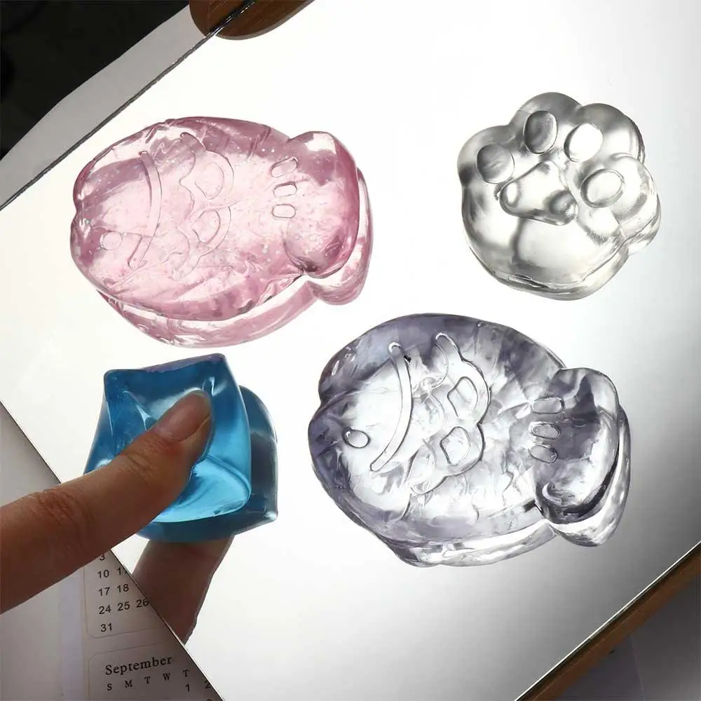 Kawaii Mini Transparent Cat Paw Fish Fidget  Mini Mochi Ice Block Squeeze  Cat Paw Mini Mochi Ice Pressure Ball