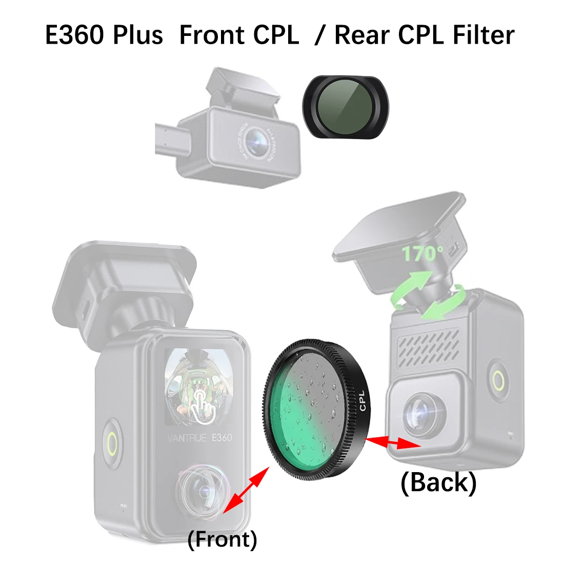 for Vantrue E360 Plus Lens Dust Protection Anti Glare CPL Filter for Vantrue  Rear Camera CPL Filter