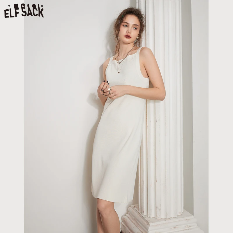 

ELFSACK Slim Slip Dresses Women 2023 Spring New Designed Casual Dress