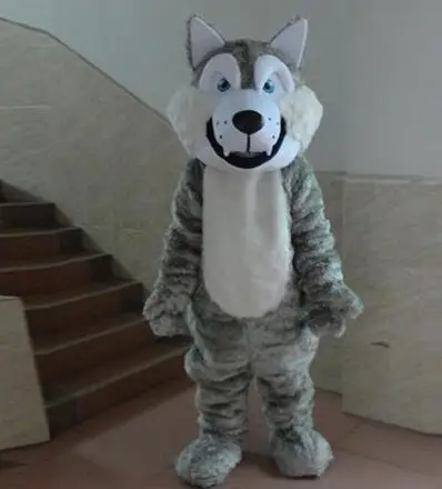 Mascotte de loup gris professionnel pour adulte, Costume d'halloween, robe de noël, accessoires complets, tenue de mascotte