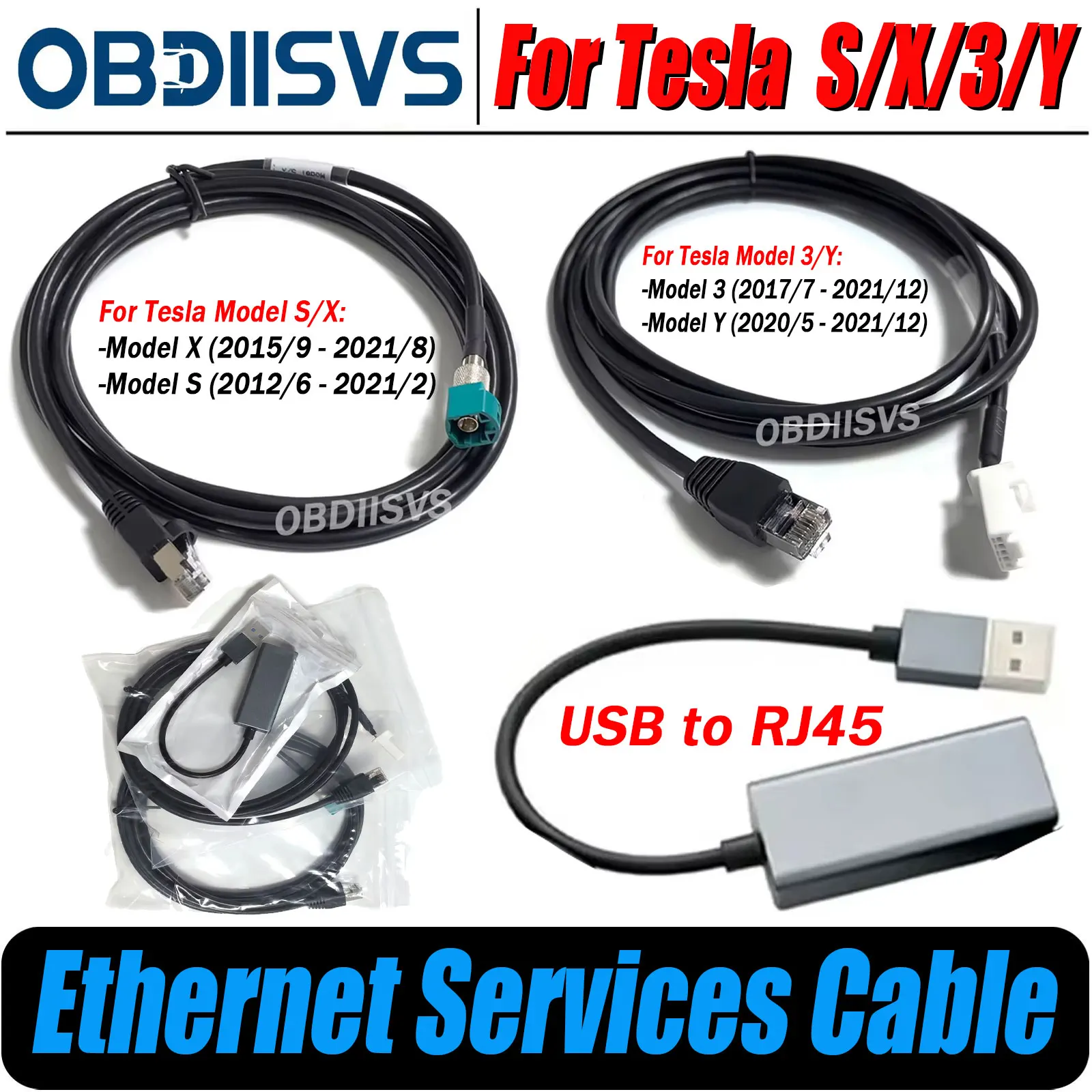 Ethernet Cable For Tesla Model S/X RJ45 USB LAN Diagnostic Tool for LAUNCH/Autel Diagnostic Service Cable for Tesla Model 3/Y