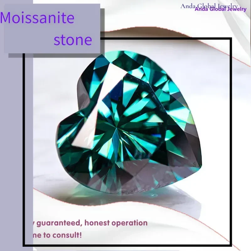 

M-Top Moissanite Stone Natural Colour Emerald Heart Shape with GRA Certificate Pass Diamond Tester Charms for jewel making