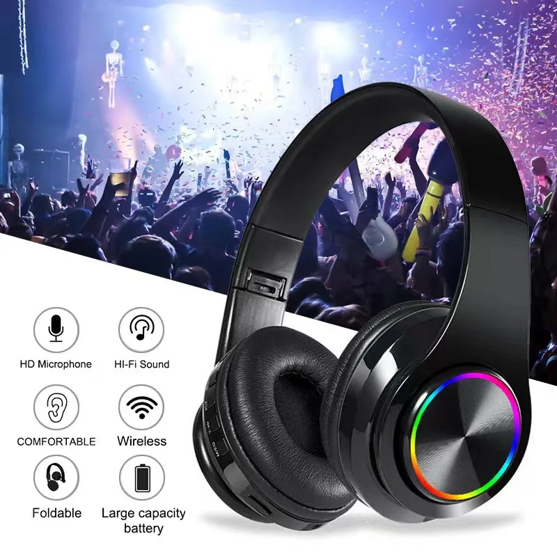 B39 Headphone Colorful Flash Light Wireless Bluetooth 5.0 Over Ear Headsets Noise Reduction Deep Bass With Mic Earphone