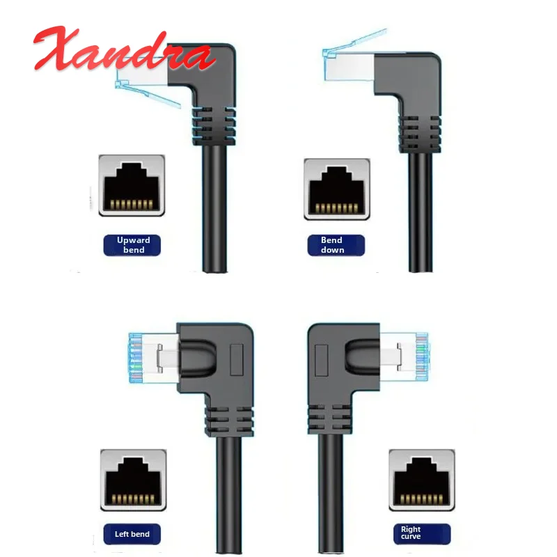 10CM CAT6 Ethernet RJ45 Extension Cable Network Male Female Elbow 90 Degrees RJ45 Shielded Network Cable with Ear Universal