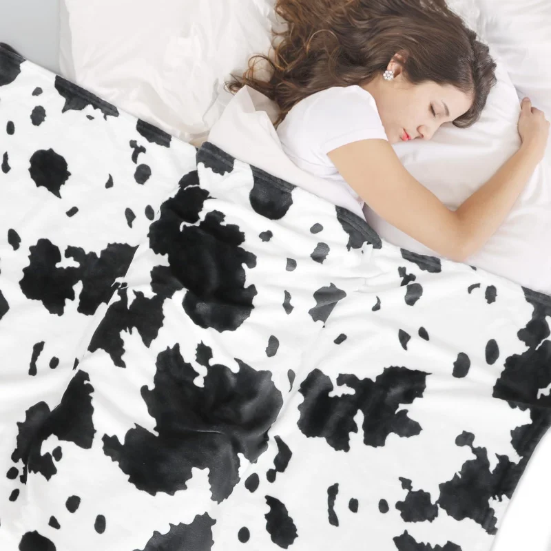 Cow printed casual new fashion blanket warm and cute soft flannel lightweight sofa bedroom decoration gift 50 inches x 60 inches