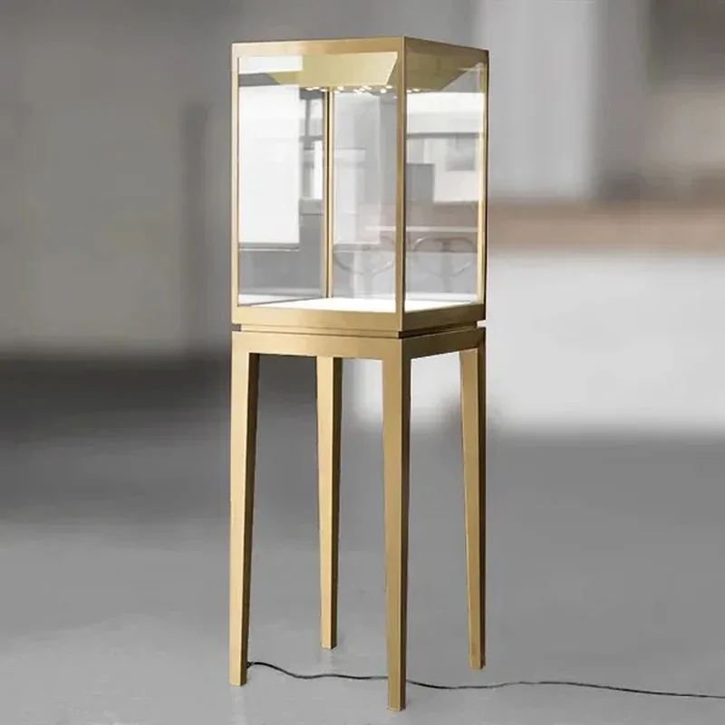 custom.Custom Jewelry Display Showcase with Gold Metal Frame& Wood Drawer, Glass Top Watch Retail Store