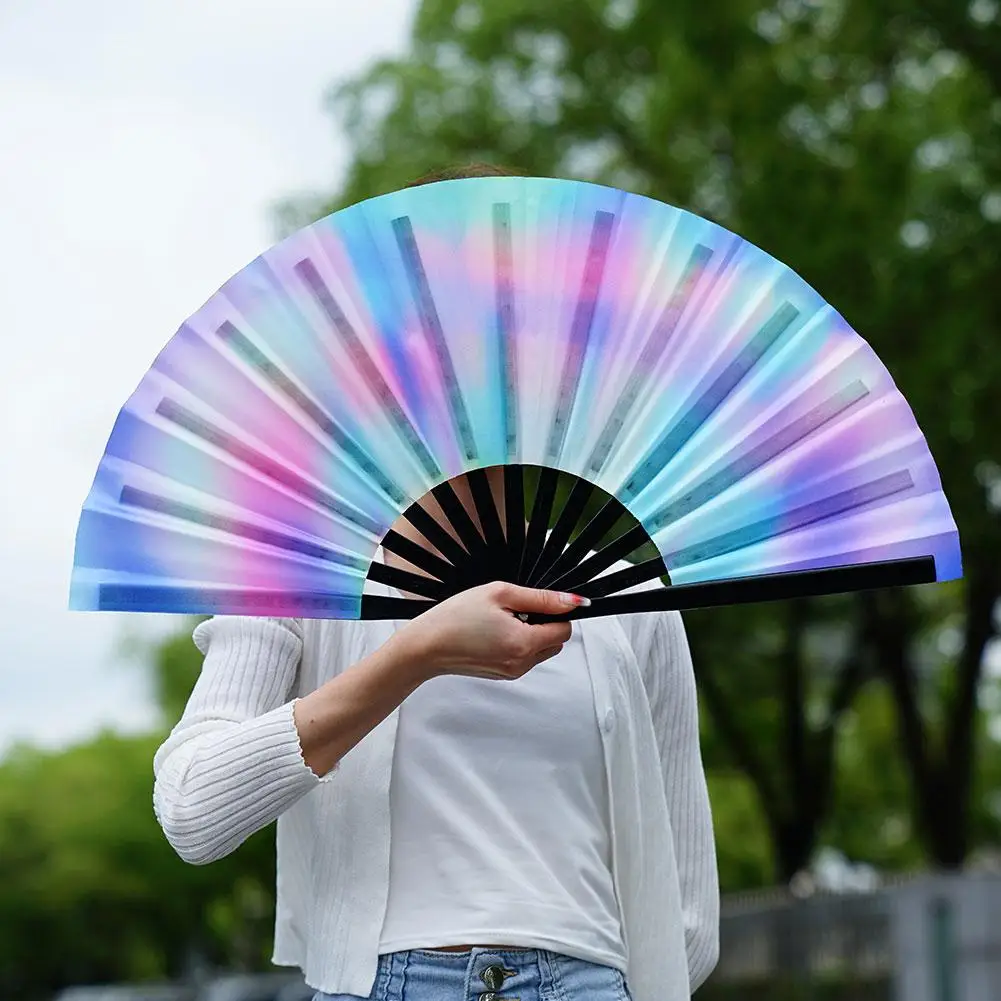 Classic Folding Fan Hand Fans Rainbow Home Print Bamboo Bone Cooling Handheld Festival Performance Dance Crafts Gift 33cm