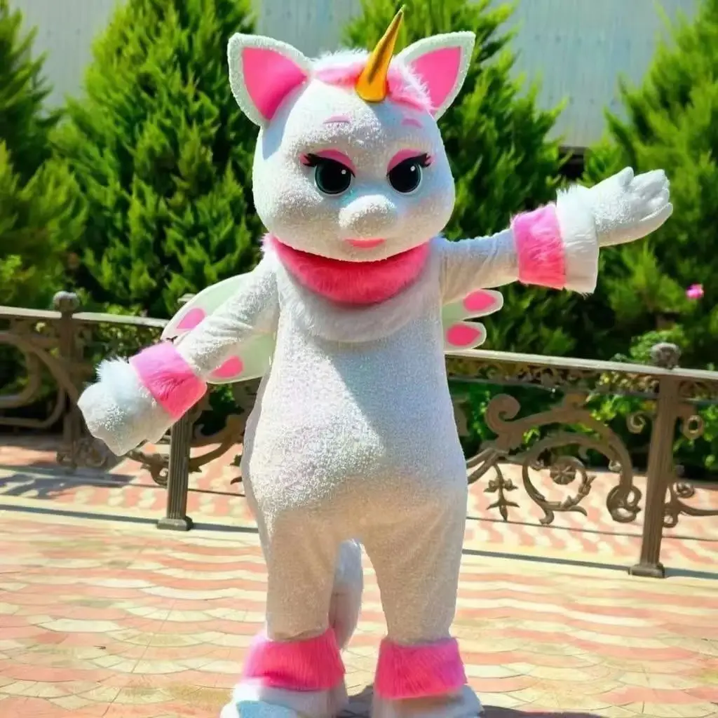 

Белый костюм талисмана единорога, милая Радужная лошадь, рекламная парадная одежда для взрослых, одежда для Хэллоуина, Рождества, дня рождения