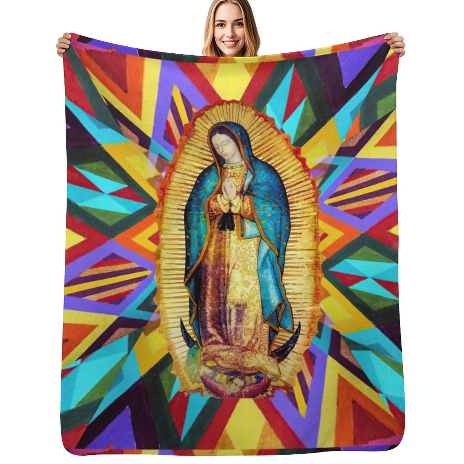 Our Lady of Guadalupe Tilma Mexican Virgin Mary Saint Mexico Catholic colorful Throw Blanket Stain Resistant Cozy Warm Blanket