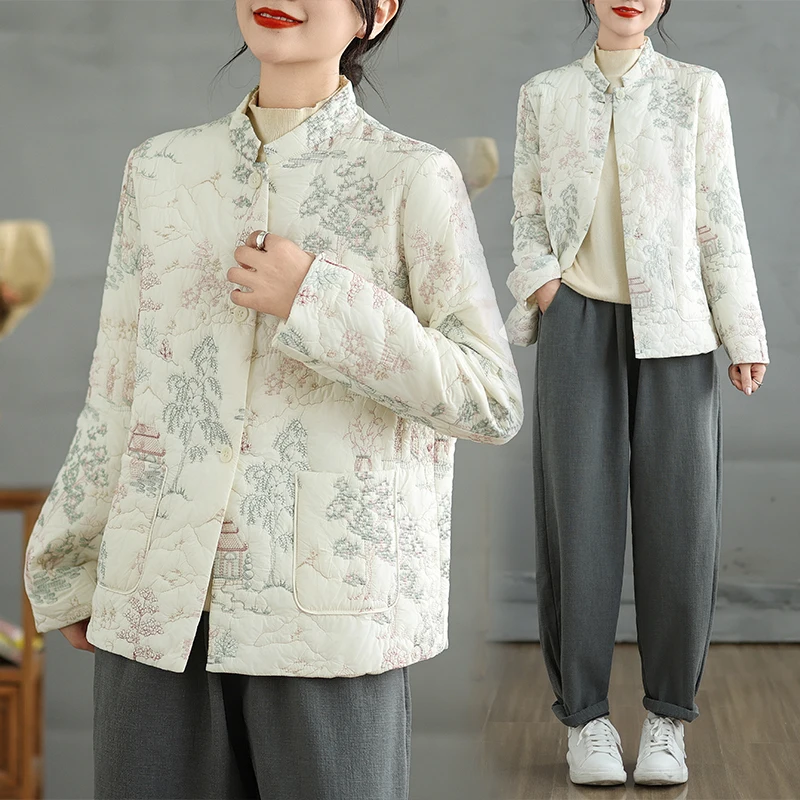 

Lightweight ort Cotton Jaet Embroidered Outerwear New Chinese Sle Autumn Winter New Arrival Quali Cotton Coat