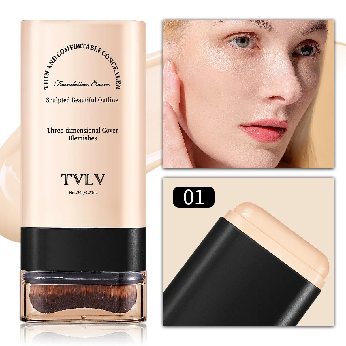 Gumka do podkładu w sztyfcie Velvet Moist Light Concealer Foundation z dużym pędzelkiem Długotrwały, bezbłędny makijaż Piękno twarzy