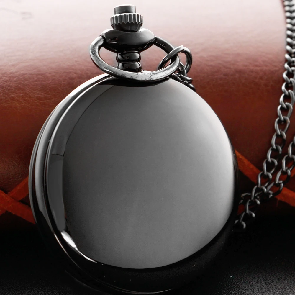 Black Strange Smiling Face Pattern Steampunk Quartz Pocket Watch Necklace Pendant Clock Fob Chain Men's and Women's Gift Jfc122