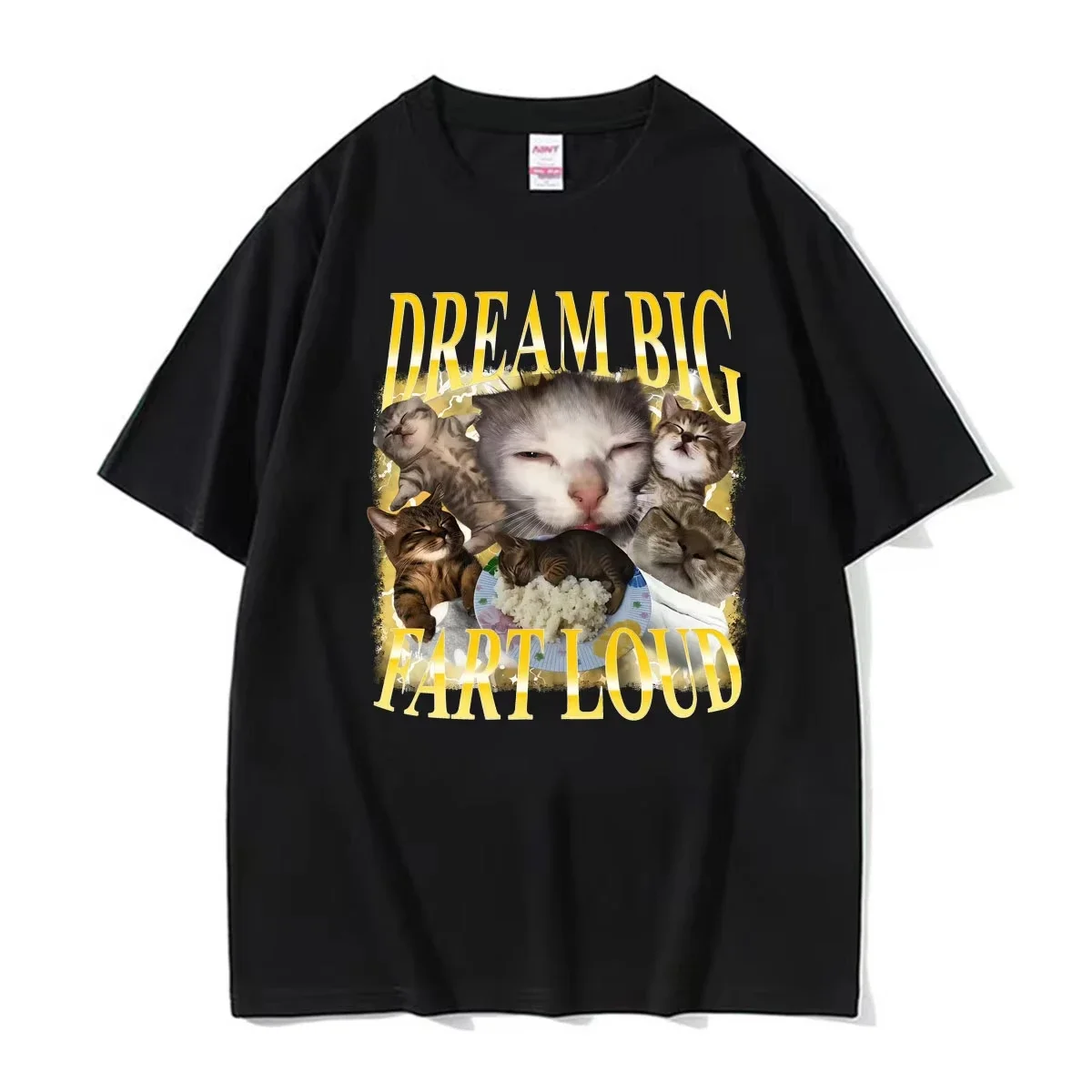 Funny Cat Dream Big Fart Loud Retro 90s Meme T Shirts Men Women Humor T-shirt Tops Fashion Cartoon T-shirts Streetwear