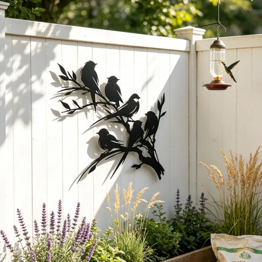 Birds on Branch Metal Wall Art, Minimal Natural Iron Decor, Cottage Wall Sculpture, Birthday Gift for Garden Lovers,