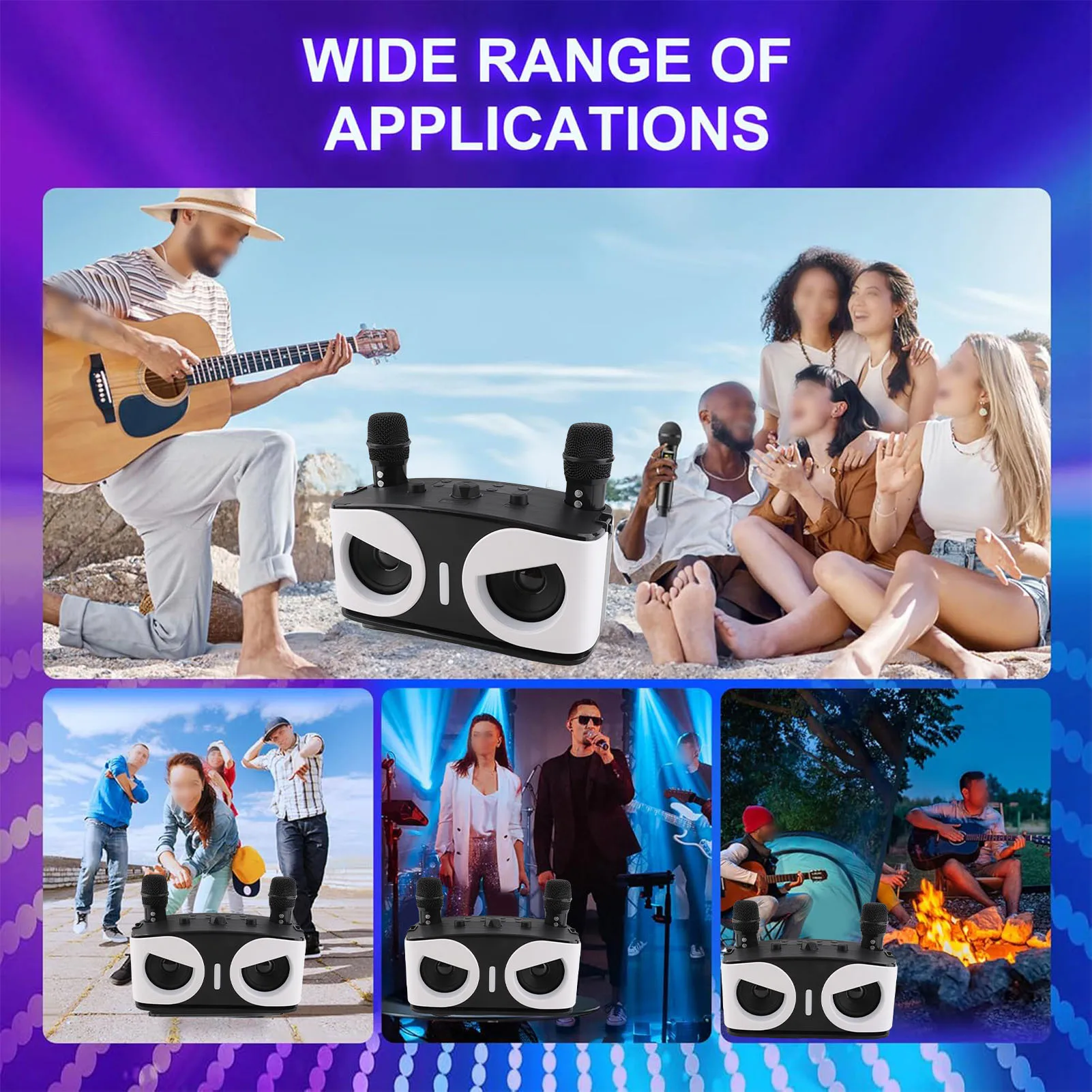 آلة كاريوكي مع 2 ميكروفونات لاسلكية ومكبر صوت KTV مع تأثيرات ضوئية RGB نظام كاريوكي محمول