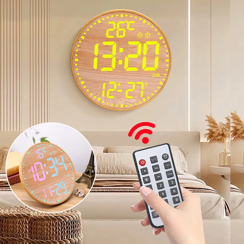 Rgb LED Digital Wall Clocks Temperature Date Time Display Mute Creative Clock for Living Room Bedroom Nordic Style Hanging Clock