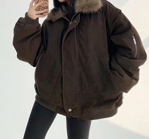

2025 Winter New Big Hair Collar Work Clothes Cotton Jacket Warm and Versatile Loose Jacket Cotton Jacket