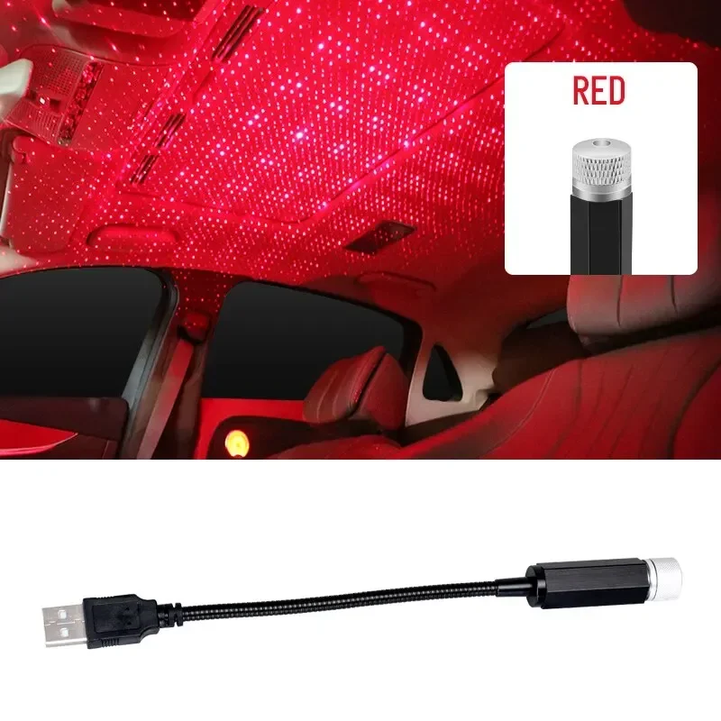 

USB светодиодный автомобильный проектор со звездой на крыше, ночник- RGB Galaxy, атмосферная лампа для украшения внутреннего потолка автомобиля