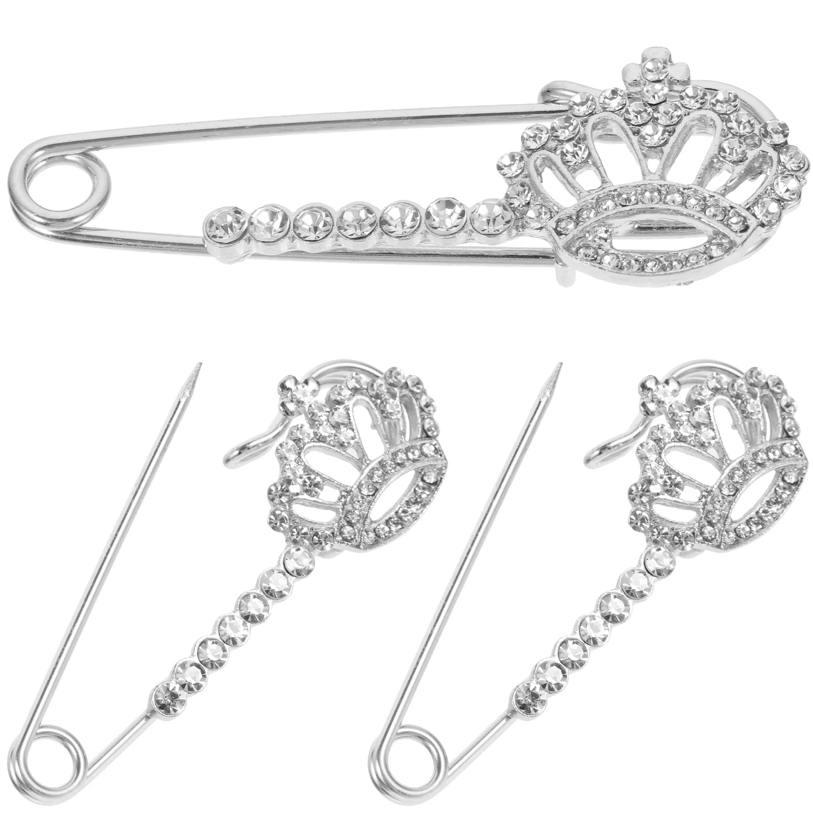 여성용 가디건 숄 클립 의류 브로치 스웨터 핀 패션 쥬얼리용 3개입 체스트 니들 액세서리 라인스톤 크라운 핀