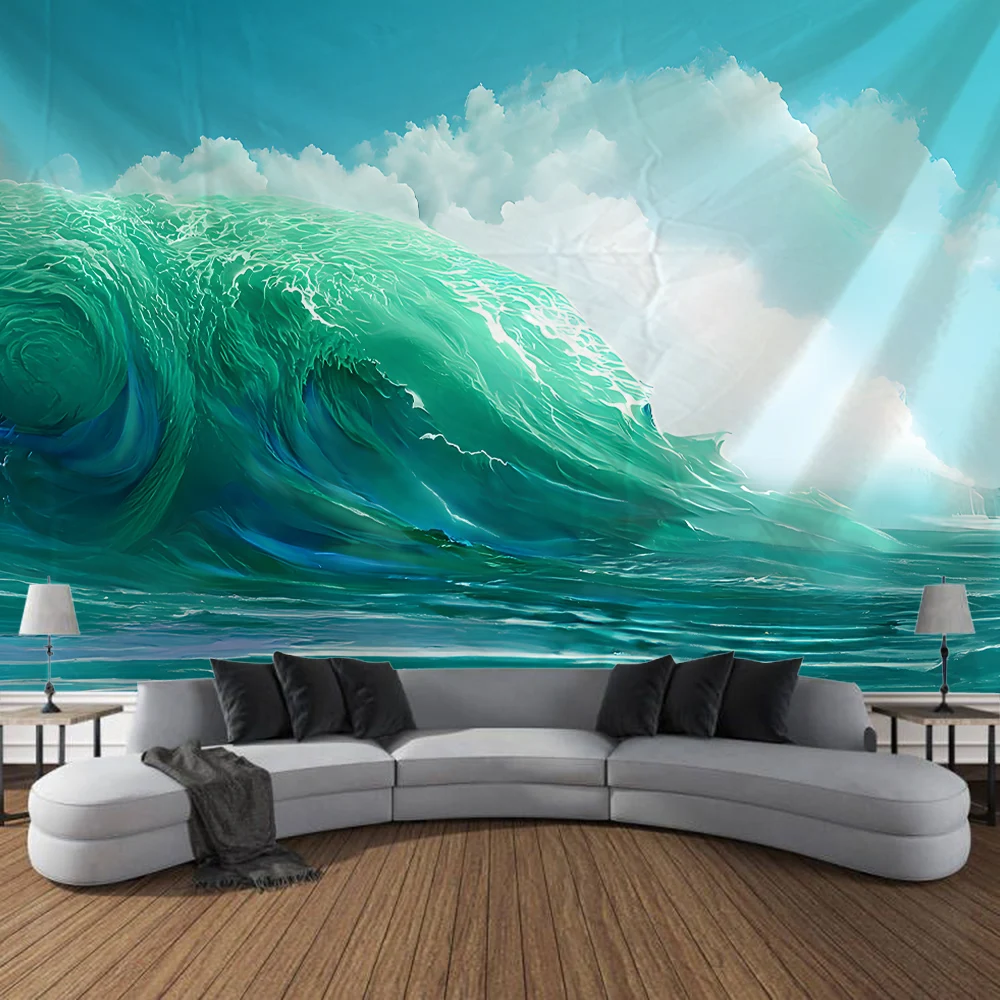 Island And Wave Scenery Tapestry, Wall Art, Background Curtains, Home Decor, Bedroom, Living Room Decoration