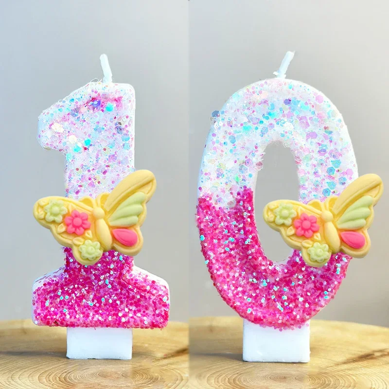Red and white gradual change yellow butterfly digital candle birthday cake decoration plugin birthday party candle