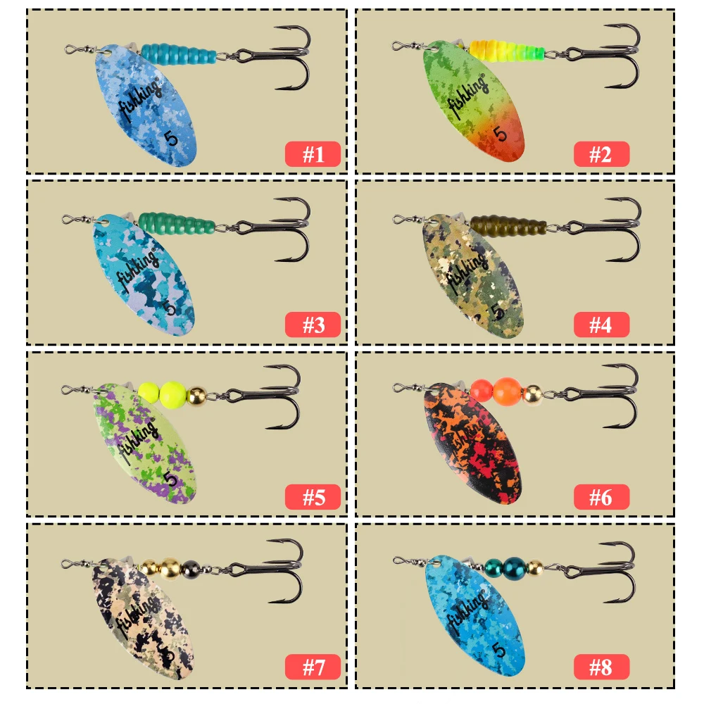 FISH KING Fishing Lure Spinner Bait 5.8g-20.5g High Quality Hard Baits Treble Hook Willow Leaf Shape Fishing Tackle For Pike