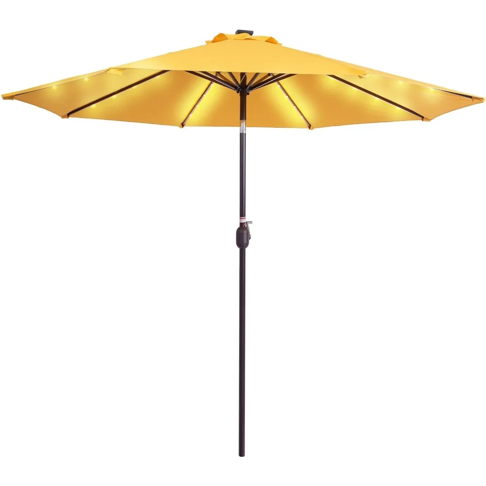 Sundale Outdoor 9FT 32 LED Lighted Patio Umbrella with Solar Powered, Table Market Umbrella with Crank & Push Button Tilt