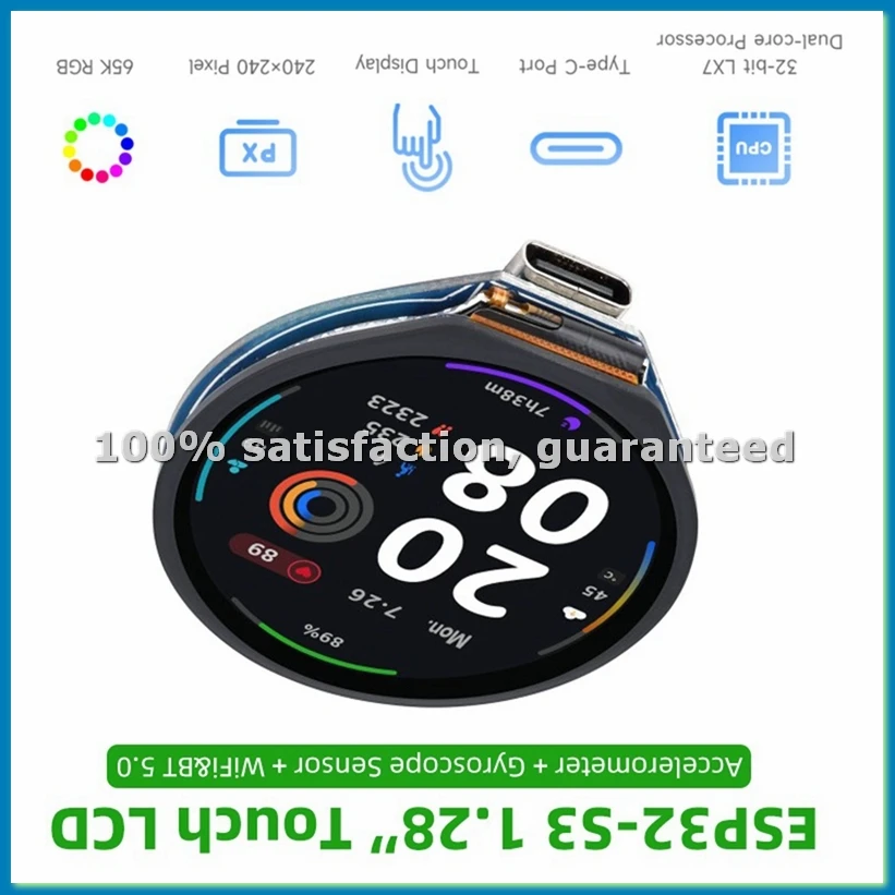 ESP32-S3 Development Board 1.28 Inch Touch Screen Round LCD Display with WiFi Bluetooth Accelerometer Gyroscope Sensor-VVNB