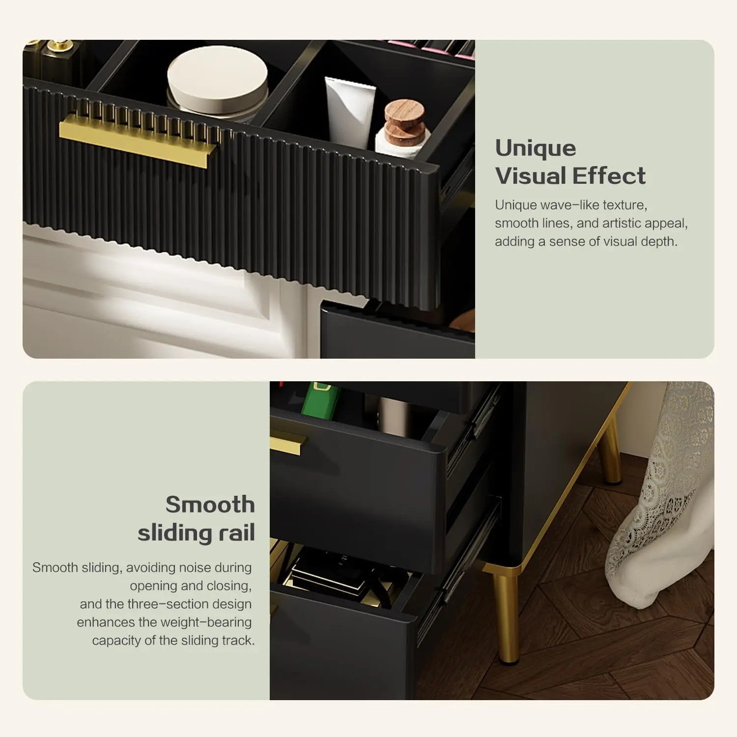 Modern Vanity Desk with Mirror, Lights, 5 Drawers, Storage Shelves & Power Outlet, Black