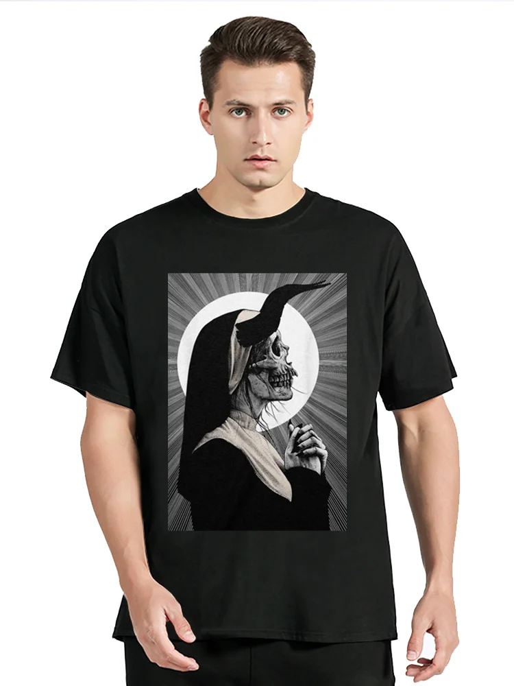 Horror Unholy Nun T-Shirt Men Plus Size Casual Tees Streetwear O-Neck Tshirt Fashion Summer Streetwear Tops Cotton T Shirt